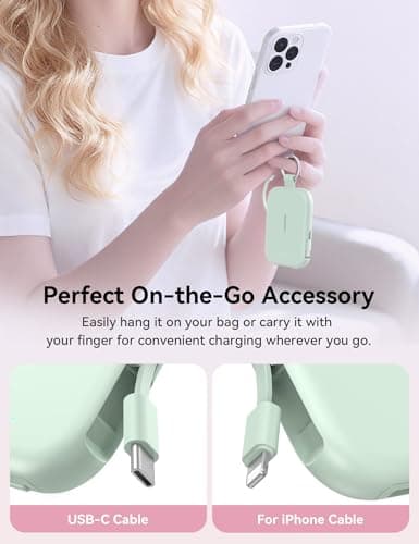 RORRY CharmGo Portable Charger, 5000mAh Portable Charger Power Bank with Built-in Cables, Travel Keychain Charger Battery Pack for iPhone 17/16/15/14/13/12, for AirPods 2/3/4/Pro, Green - Thumbnail 2