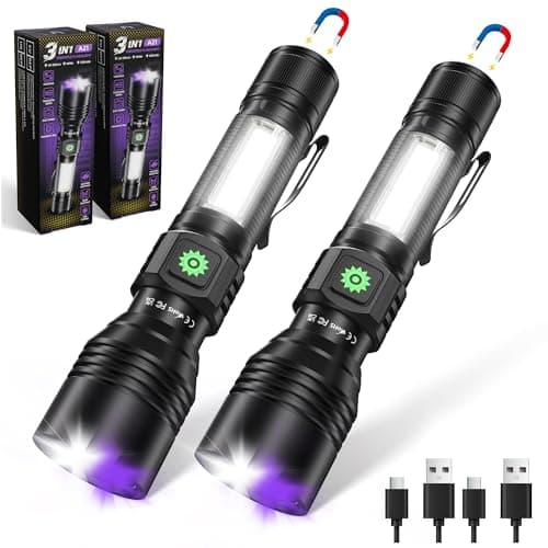 DARKDAWN 3 in1 Super Bright Flashlight & UV Flashlight 395nm, High Lumens USB Rechargeable Ultraviolet Blacklights,Handheld Portable Flashlights for Outdoor Adventure, Pet Urine Stains (2pack) - Image 1