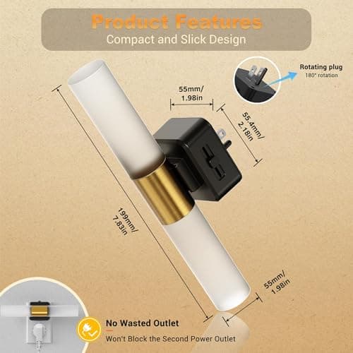 JandCase LED Night Light, Night Lights Plug into Wall, 3000K Soft White, 0-100LM Adjustable Brightness, 180° Rotating Plug in Night Light with Auto Light Sensor for Bedroom Bathroom Hallway - Thumbnail 5
