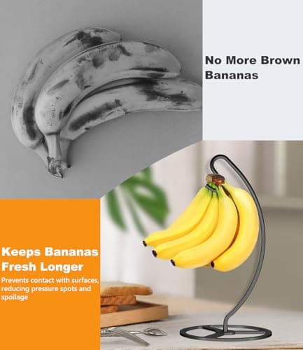 Bliocefo Banana Holder Metal Hanger Rack Stand Tree Keeper Modern Hook with Metal Base Storage and Display of Fruit for Home Kitchen Countertop Easy to Take Anywhere Doesn't Tip Over - Thumbnail 4