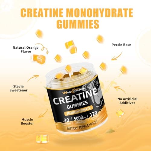 Wellcatcher Creatine Monohydrate Gummies for Men Women: Lab Tested Creatine 5000mg Supplement Sugar Free Chewable for Muscle Growth Recovery Preworkout Energy Orange Flavor 120ct - Thumbnail 6