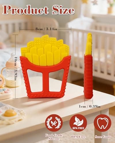 Chuya French Fries Teething Toy for Infants 0-18 Months, Silicone Baby Teether with Easy-Grasp Design, Sensory Toys Teething Relief,Gift for Boys Girls - Thumbnail 2