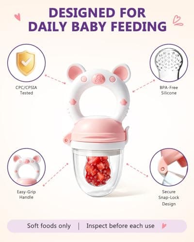 Baby Solids/Frozen Fruit Feeder Pacifier, Infant Teether Toy 4M+, BPA-Free Silicone Pouch & Nipple, Safely Introduce Solids, Teething Relief, 2-Pack - Thumbnail 2