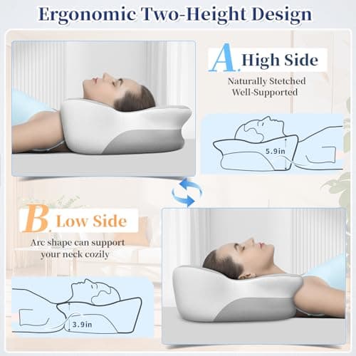 Mixiniso Cervical Neck Pillow, Side Sleeper Pillows, Cooling Ergonomic Neck Support Pillow for Neck Pain Relief, Orthopedic Contour Memory Foam Pillows for Side Back & Stomach Sleepers - Thumbnail 5