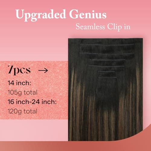 Ve Sunny 24 inch Seamless Clip in Hair Extensions Real Human Hair Dark Brown Balayage Chestnut Brown Genius Invisible Hair Extensions Clip in Remy Human Hair Full Head Set 7pcs 120g - Thumbnail 3