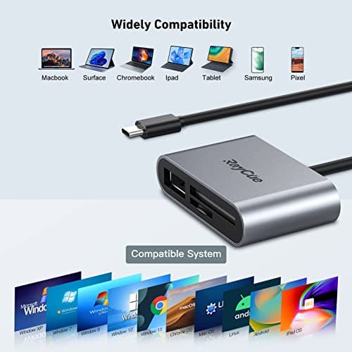 RayCue USB C SD Card Reader Adapter, Type C Micro SD TF Card Reader Adapter, 3 in-1 USB C to USB Camera Memory Card Reader Adapter for iPhone 15,New Pad Pro MacBook Pro/Air, and More UBC C Devices - Thumbnail 6