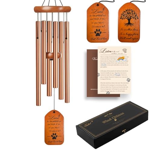 VENBEEL Pet Memorial Wind Chime, 28" Golden Tombstone Dog Memorial Wind Chime, Dog Remembrance Passing Away Loss Bereavement Gift