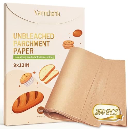 Yarmchahk 200pcs Unbleached Parchment Paper Sheets, 9x13In Precut Cooking Paper Liners for Baking Sheets, Air Fryer, Microwave, Grilling, Oven, Non-Stick,Non-Toxic, Oil Proof, Food Grade - Image 1