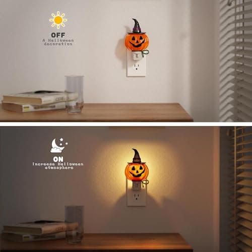 JandCase Halloween Night Light, 3000K Night Lights Plug into Wall,Cute & Funny Pumpkin Night Light for Kids,Plug in Pumpkin Nightlight with 360° Rotatable for Halloween Party Decor,1 Pack - Thumbnail 4
