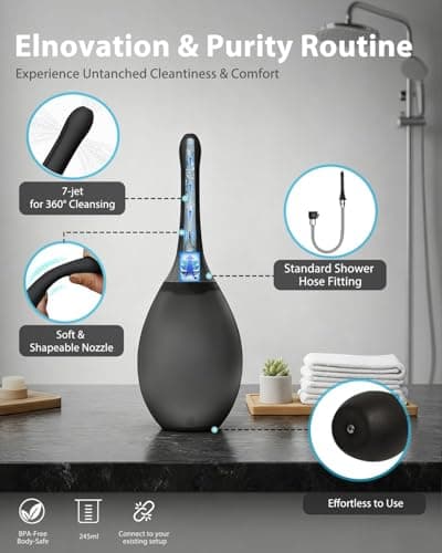 Enemas Anal Douches for Men Women - Enema Bulb with Soft Silicone Nozzles,Anti Backflow Shower Douche Enema Kit,Feminine Care Shower Enema Douche Kit Cleaner Flusher,Shower Tube Connectable,Black - Thumbnail 3