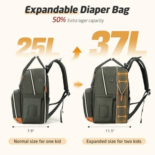 Tonyeee Diaper Bag Backpack, Extra Large Baby Diaper Bag for 2 Kids Twin - Thumbnail 2
