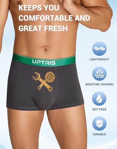 UPTRIS Boxer Briefs for Men Pack，Cotton Short-leg Mens Boxer Briefs Ultra Soft Underwear, 5 Packs No Riding Up Mens Underwear Comfort Moisture-Wicking and Breathable - Thumbnail 6