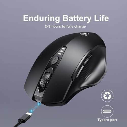 Uineer Wireless Bluetooth Mouse,[Upgraded] Rechargeable (BT 5.0/4.0+2.4G Hz),Computer Mouse with Visible Battery Level, 4 Adjustable DPI, Portable PC Mouse for MacBook Chromebook,Black - Thumbnail 5