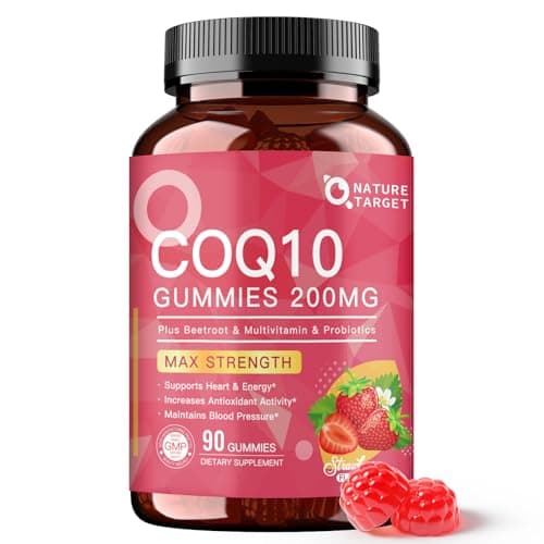 NATURE TARGET CoQ10 Gummies 200mg, Coenzyme Q10 Supplement with Multivitamins, Beetroot, probiotics for Heart & Energy Support, Powerful Antioxidant, Natural Strawberry Flavor, Non-GMO, 90 Gummies - Image 1