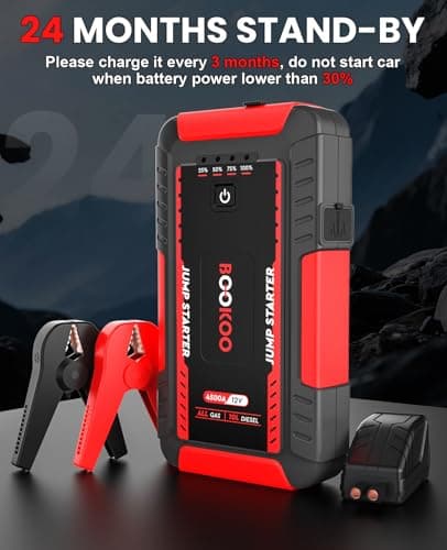 BOOKOO Portable Car Jump Starter, 4500A Car Battery Jump Starter for Upto 10L Gas and 8L Diesel Engines,12V Jump Box with Jumper Cables,USB QC3.0,LED Light - Thumbnail 6
