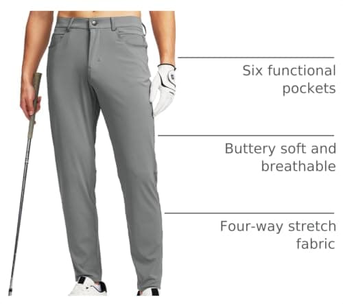Men's Stretch Golf Pants with 6 Pockets Slim Fit Dress Pants for Men Travel Casual Work (Light Grey, L) - Thumbnail 4