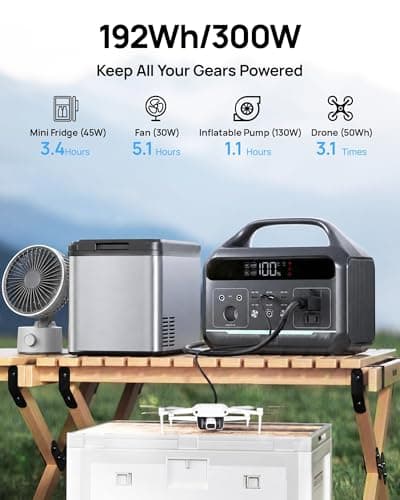 DARAN Portable Power Station 300W (Peak 600W),LiFePO4 Battery,192Wh Solar Generator(Solar Panel Optional), 2 AC Outlets, 60W USB-C PD Output, Outdoor Generator for Camping Travel Hunting Blackout - Thumbnail 2
