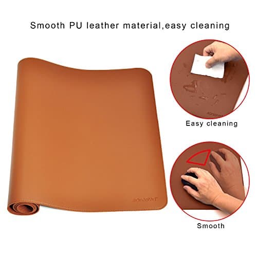 ZORESYN Large Desk Mat 35.4" x 15.8", PU Leather Desk Pad, Waterproof Mouse Pad & Writing Mat for Office, Home & Gaming (Brown) - Thumbnail 3