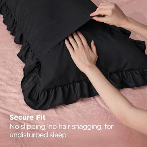 Bedsure Ruffle Pillow Cases King Size Set of 2, Black Ruffled Pillow Shams, Double Brushed Microfiber, Decorative Ruffled Pillow Covers with Envelope Closure, Wrinkle Fade Resistant, 20" x 36" - Thumbnail 4