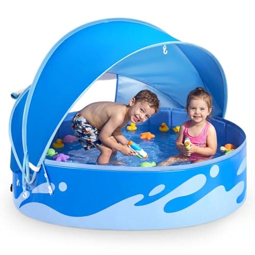 Peradix Paddling Pool for Kids and Dogs, 48" Portable Baby Pool with Canopy for Toddlers Summer, Foldable Kiddie Tent with Sun Shade Outside Water Toys for Backyard Beach, Easy Setup & Carrying Bag - Image 1