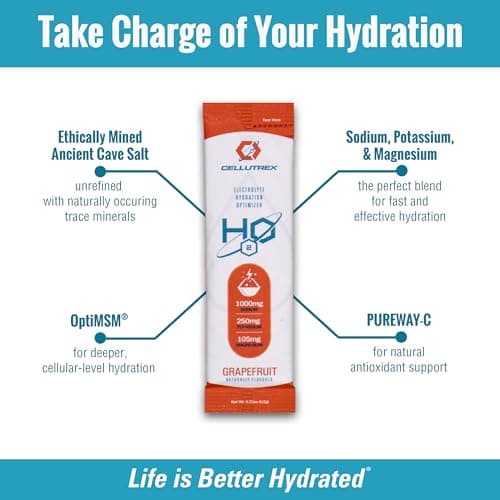 Cellutrex® H2O Electrolytes – Electrolyte Powder Drink Mix, Zero Sugar, Natural Himalayan Salt Hydration Packets for Recovery and Wellness, FSA-HSA, Grapefruit, 20 Sticks - Thumbnail 4