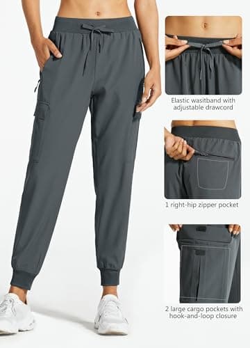 Libin Women's Cargo Joggers Lightweight Quick Dry Hiking Pants Athletic Lounge Casual Travel Petite, Steel Gray XXL - Thumbnail 4