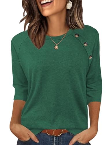Bakoliza Summer Clothes for Women 3/4 Sleeve Tops Fashion Beach Vacation Clothes Crew Neck Basic Tees Green - Image 1