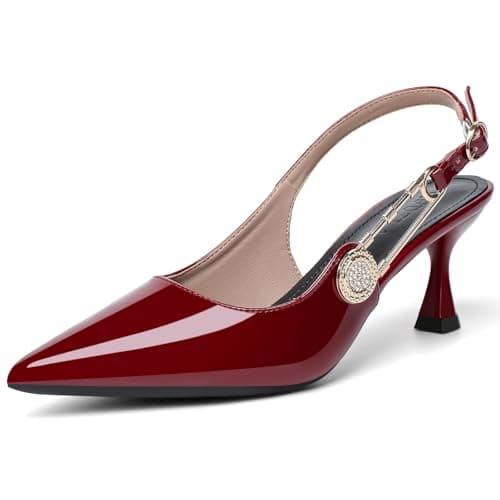 Women's Slingback Kitten Heels Closed Pointy Toe Elegant Dressy Wedding Party Dress Shoes Pumps for Women Red 6 - Image 1