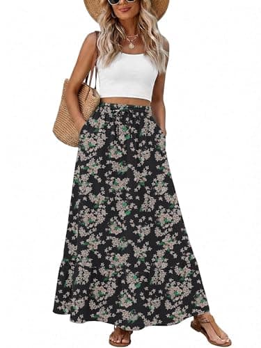 Heymoments Maxi Skirts for Women Floral Print XX-Large High Waisted Flowy 2026 Fall Trendy A Line Summer Cute Pleated Dressy Casual Fairy Boho Teacher Holiday Beach Vacation Long Skorts with Pockets - Image 1