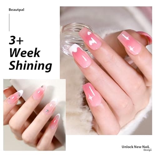 Larvall BEAUTPAL Jelly Rose Gel Nail Polish 15ML Sheer Translucent UV Light Cure Gel Polish for Nail Art DIY Manicure and Pedicure at Home, Color 014 - Thumbnail 4