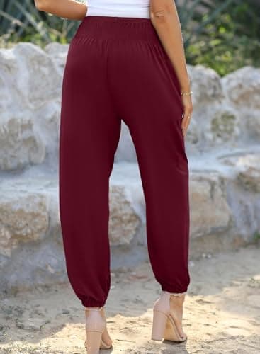 Dokotoo Linen Pants Women Spring Summer Harem Pants Flowy Beach Palazzo Trousers Casual Loose Joggers Outfits for Women Trendy 2025 Red - Thumbnail 3
