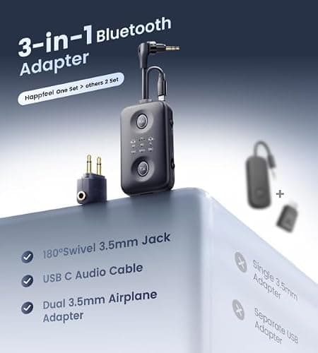 Bluetooth 5.4 Transmitter Receiver, Upgraded 180° Rotatable 3.5mm Aux/USB-C Adapter for Airplane, TV, PS5, Phone, Qualcomm aptX Adaptive Low Latency for Dual AirPods/Headphones (3 in 1) - Thumbnail 6