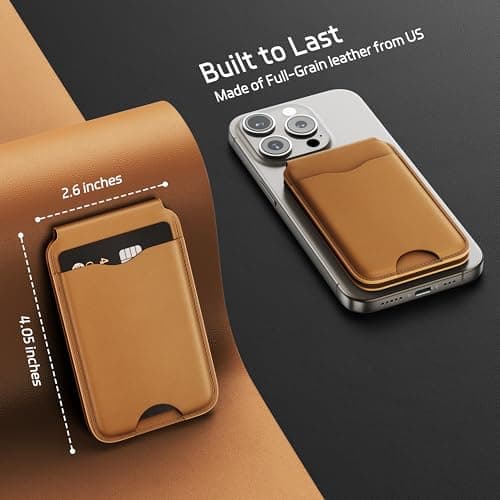 LULULOOK Magnetic Wallet Stand for iPhone, 2-in-1 Full Grain Leather Phone Wallet 3 Cards Holder w/Adjustable Stand, Fits iPhone 16/15/14/13/12 and Mag-Safe Compatible Cases, Not for Mini Models, Tan - Thumbnail 6