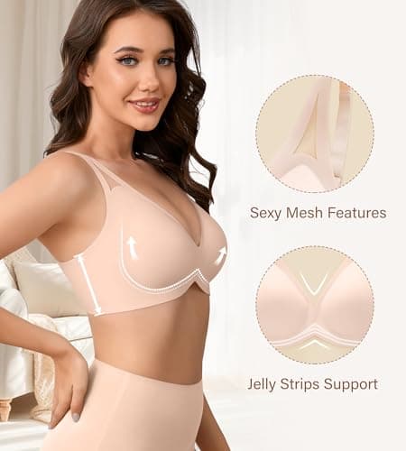 DEANGELMON Wireless Bras for Women Supportive Mesh Straps Bra Seamless Full Coverage No Underwire Comfort Everyday Bras(Pink,M) - Thumbnail 2