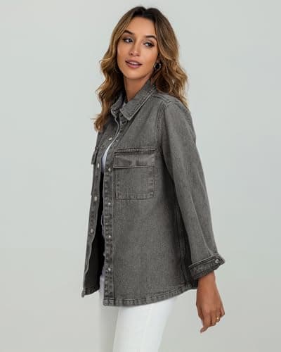 luvamia Womens Shacket Jacket Jeans Jacket For Women Fashion Gray Jean Outfits For Womens 2025 Oversized Button Down Shirts Fall Jackets For Womens Button Down Shirt Size XX-Large Size 20 22 - Thumbnail 6