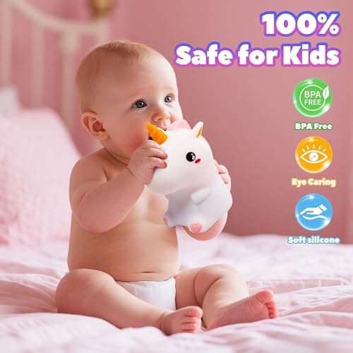 loatme Night Light for Kids, Rechargeable Dimmable Silicone LED Nightlight with 7 Colors, Baby Nursery Night Lamp, Touch Squishy Lamp, Cute Gifts for Girls, Boys, Toddler Room Decor, Unicorn - Thumbnail 3