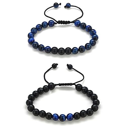 M MOOHAM Gifts for Men Bracelets - Beaded Lava Rock Stone Tiger Eye Adjustable Matte Agate Bracelet Men Who Want Nothing Birthday Retirement Gifts - Thumbnail 4