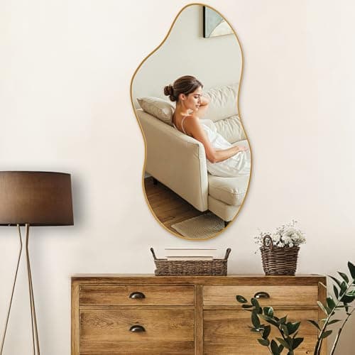 potijo Irregular Wall Mirror 24×40 Inch Wall Mirrors Decorative Gold Modern Asymmetrical Abstract Mirror for Bathroom Bedroom Living Room Entryway Hallway - Thumbnail 5