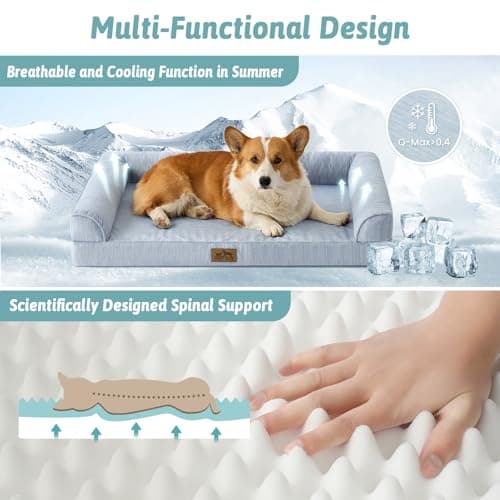Cooling Dog Bed, Orthopedic Foam Dog Bed with Sides, Removable Cover & Waterproof Lining and Nonskid Bottom, Comfortable Pet Beds for Medium Dogs, Blue (36" L x 27" W x 6.5" Th) - Thumbnail 4