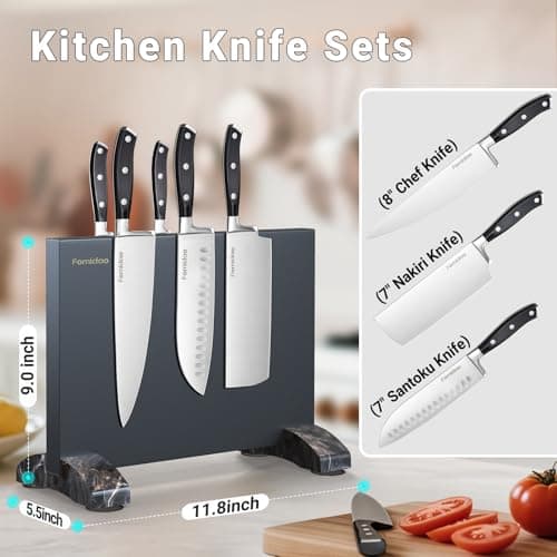 4 Pieces Knife Block Set With Magnetic Knife Block Holder, Ultra-Sharp Japanese Kitchen Knife Set, High-carbon Steel Chef Knife Sets With Full Tang Handle Design - Thumbnail 5