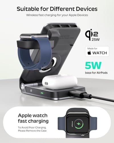 Doge&Vollar 25W Qi2.2 Fast Charging Magnetic Wireless Charger, 3-in-1 Foldable Charging Station with TEC Semiconductor Cooling & Quiet Fan, Aluminum Alloy Stand for iPhone/Apple Watch/AirPods - Thumbnail 6