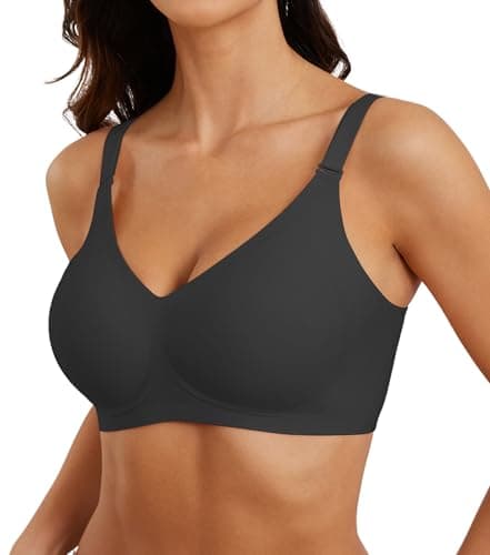 POSESHE Women Push Up Wireless Seamless Support Comfortable Soft Everyday Bra Full Coverage V Neck Basic Bralettes Black - Image 1