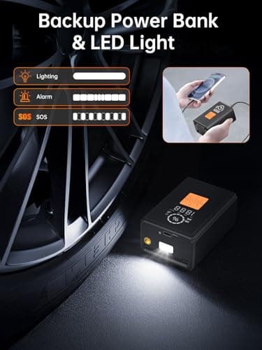 Tire Inflator Portable Air Compressor, 22 Cylinder 6X Faster Tire Pump 150 PSI Air Pump for Car, Motorcycle, Bicycle, Ball - Cordless & 12V DC - Thumbnail 6