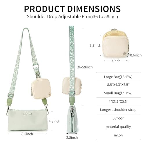 ACUARIO Crossbody Bags for Women - Nylon Purse Trendy Mul-pockets Waterproof Shoulder Bag with Wide Strap (Mint Green) - Thumbnail 6