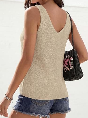 BTFBM Sweater Vest Women 2026 Spring Summer Sleeveless V Neck Sparkle Knit Basic Loose Fit Tank Tops Vacation Outfits(Light Khaki, XX-Large) - Thumbnail 3