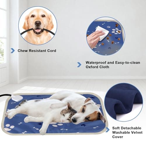Pet Heating Pad for Dogs, Indoor Electric Heating Pad for Dogs Cat with 9 Adjustable Temperature and Timer, Heated Dog Blanket Bed with Chew Resistant Cord (28×18 inch) - Thumbnail 4