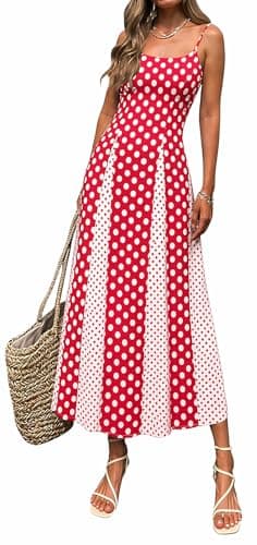 Polka Dot Spaghetti Strap MidiDress with Pocket for Women Flattering A-Line Dress with Playful Dot Print,for Casual or Semi-Formal Occasions - Image 1