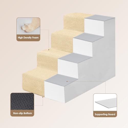 EHEYCIGA Dog Stairs for Bed 18" H, 4-Step Dog Steps for High Bed, Pet Steps for Small Dogs and Cats, Non-Slip Balanced Pet Ramp Indoor, Graige - Thumbnail 3