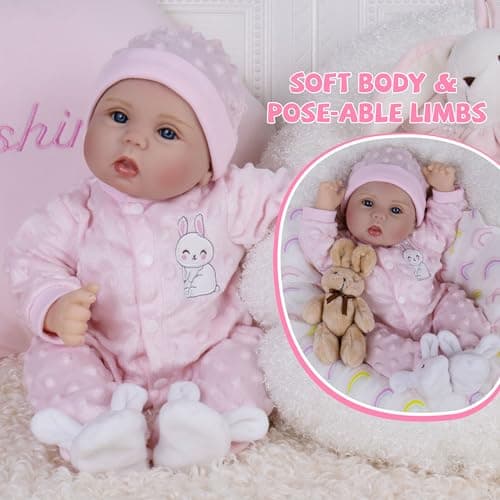 Milidool Reborn Baby Dolls Lifelike Girl Doll 18 inch Realistic Newborn Baby Doll Real Looking Silicone Baby Dolls Girl with Feeding Complete Accessories for 3+ Years Old Gifts - Thumbnail 3