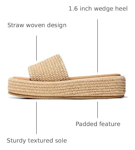 Erocalli Wedges For Women Raffia Platform Sandals Espadrille Summer Beach | Summer Slip-On Sandals with a Woven Raffia Upper, 1.6-Inch Platform Heel and Open Toe, Combining Texture with Elevated Style - Thumbnail 3